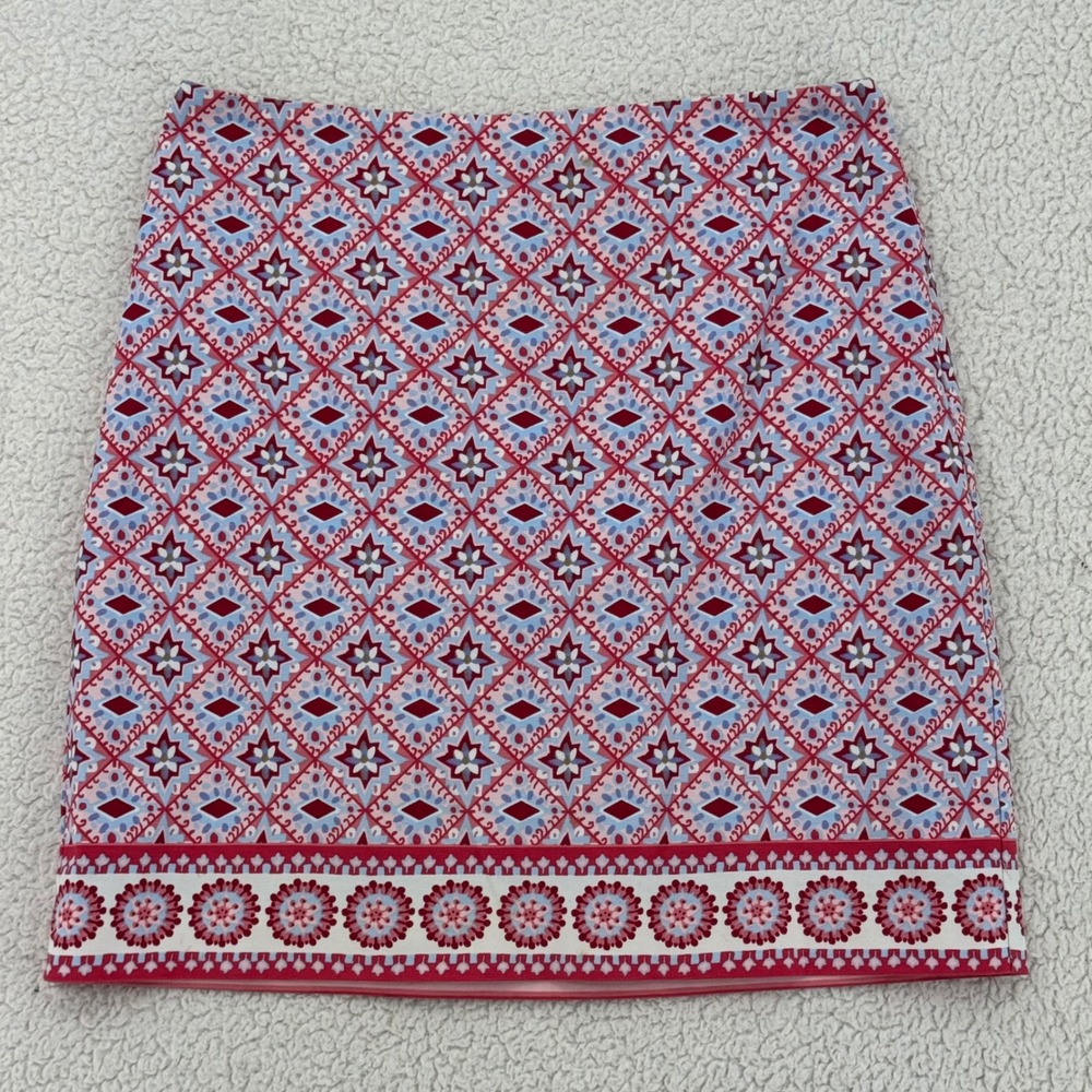 Talbots Petite Pencil Skirt Women Size 4P Red Blue Geometric Boho Preppy